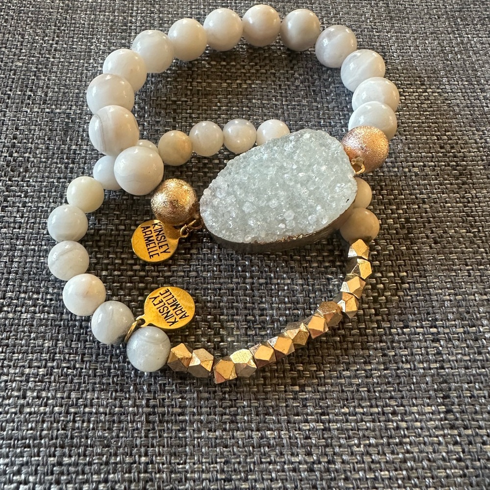 Kinsley Armelle Cream Beaded Druzy & Gold Accent Bracelet Stack